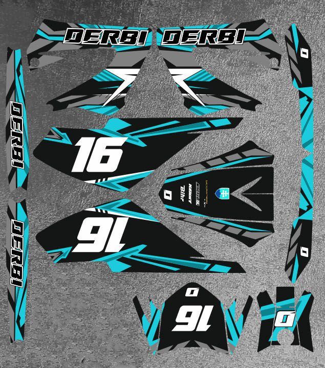 kit déco derbi 50 xtreme xrace carem cyan