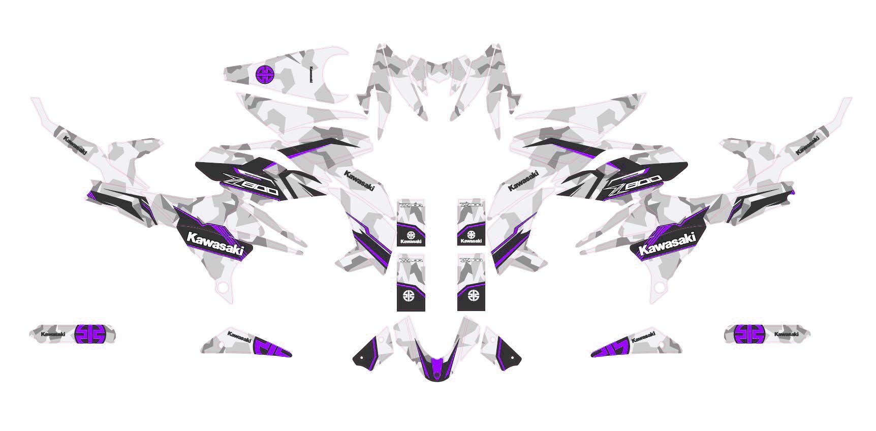 kit déco kawasaki z800 camouflage violet