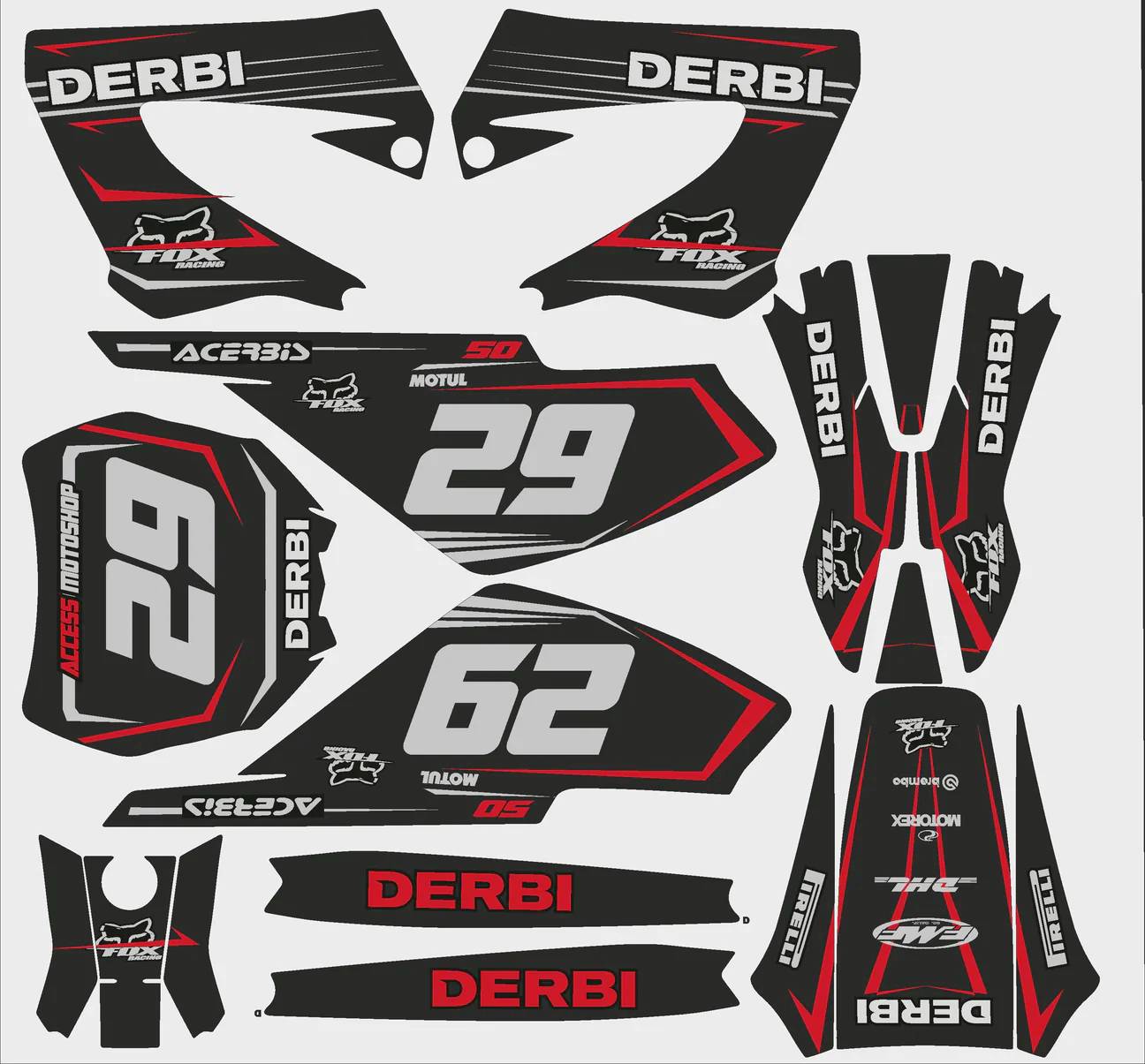 kit déco derbi 50 xtreme xrace access rouge