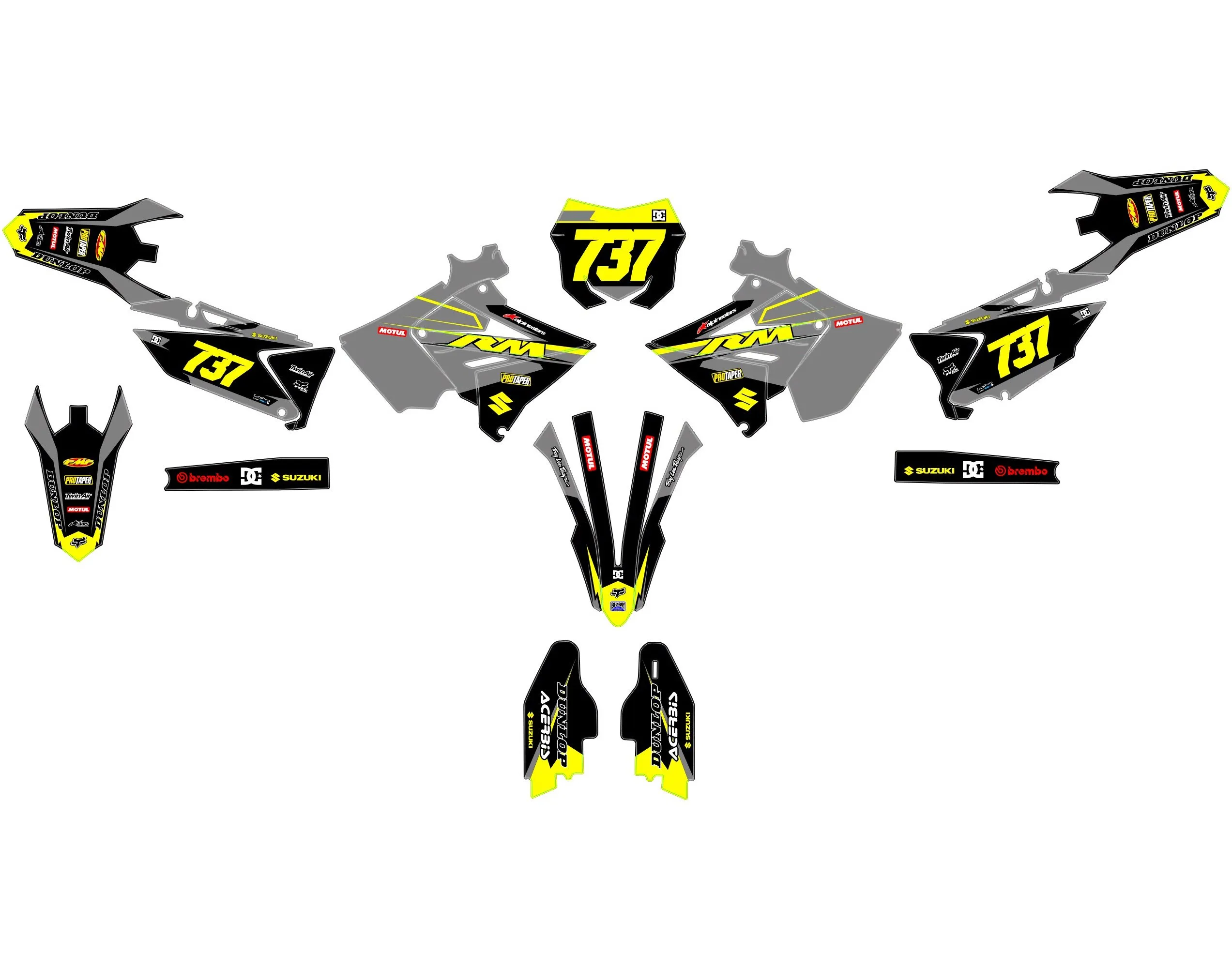 kit déco suzuki 125 / 250 rm polisport restyle factory gris