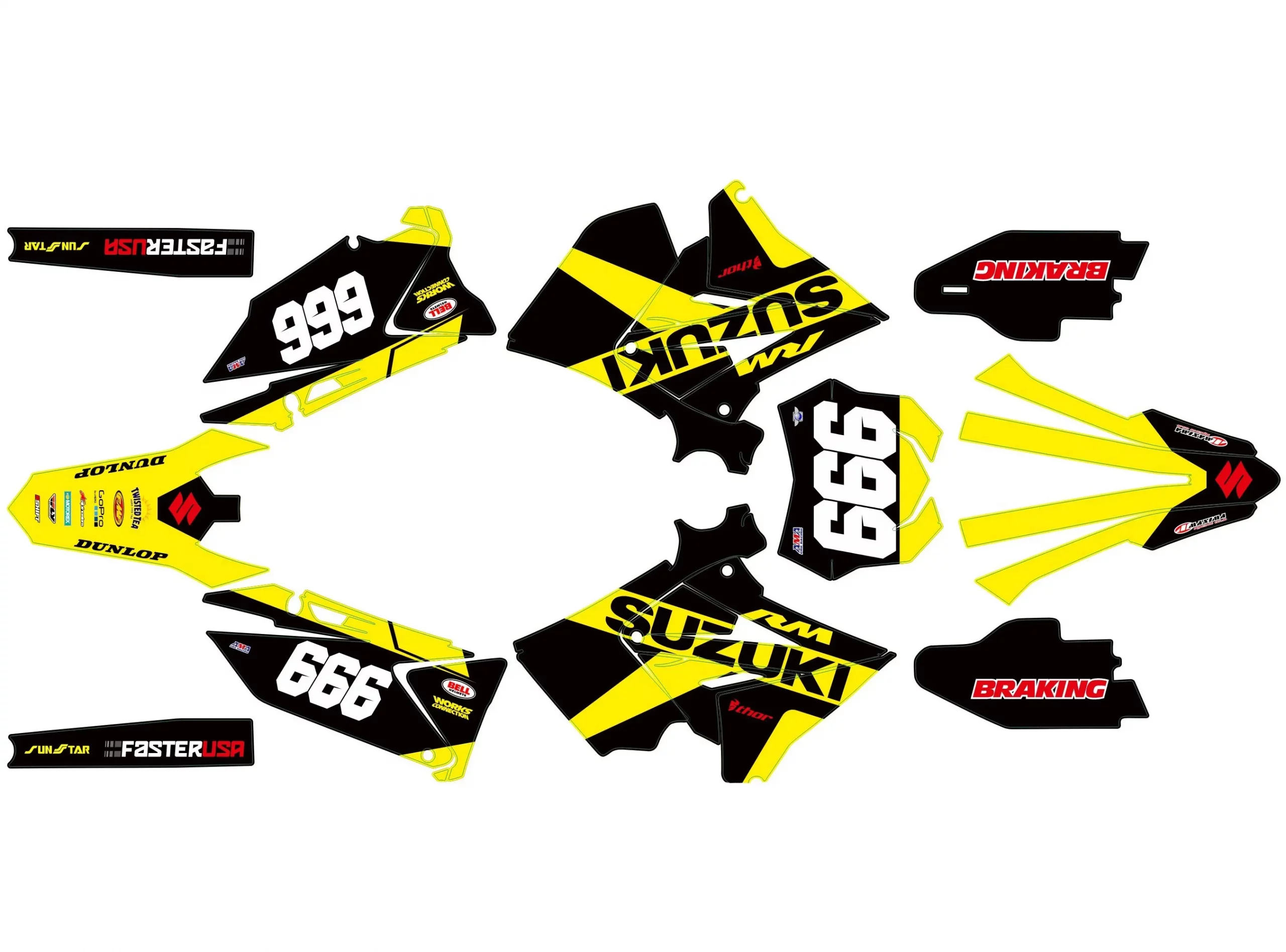 kit déco suzuki 125 / 250 rm polisport restyle factory jaune