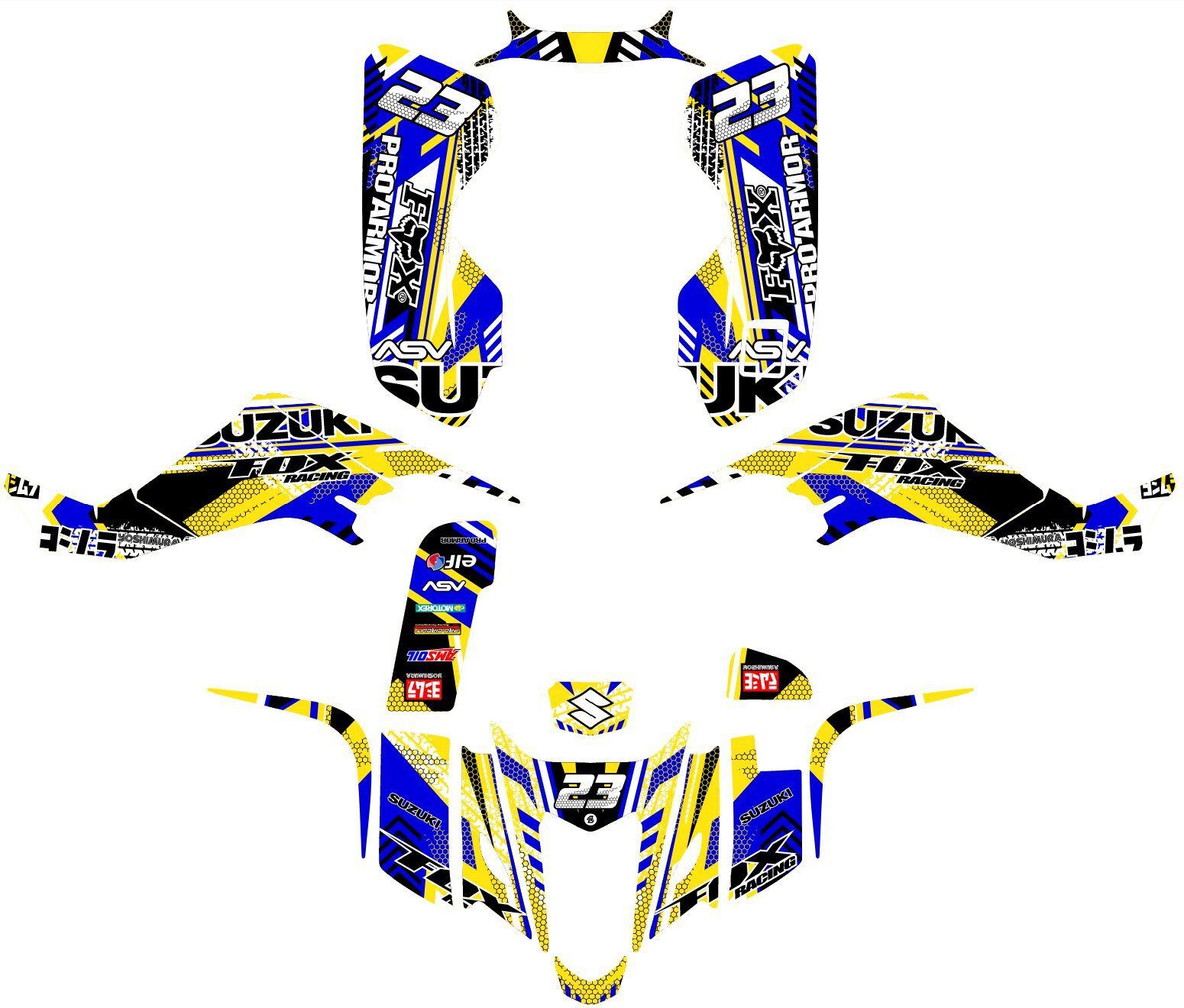 kit déco suzuki 400 ltz fox bleu / jaune