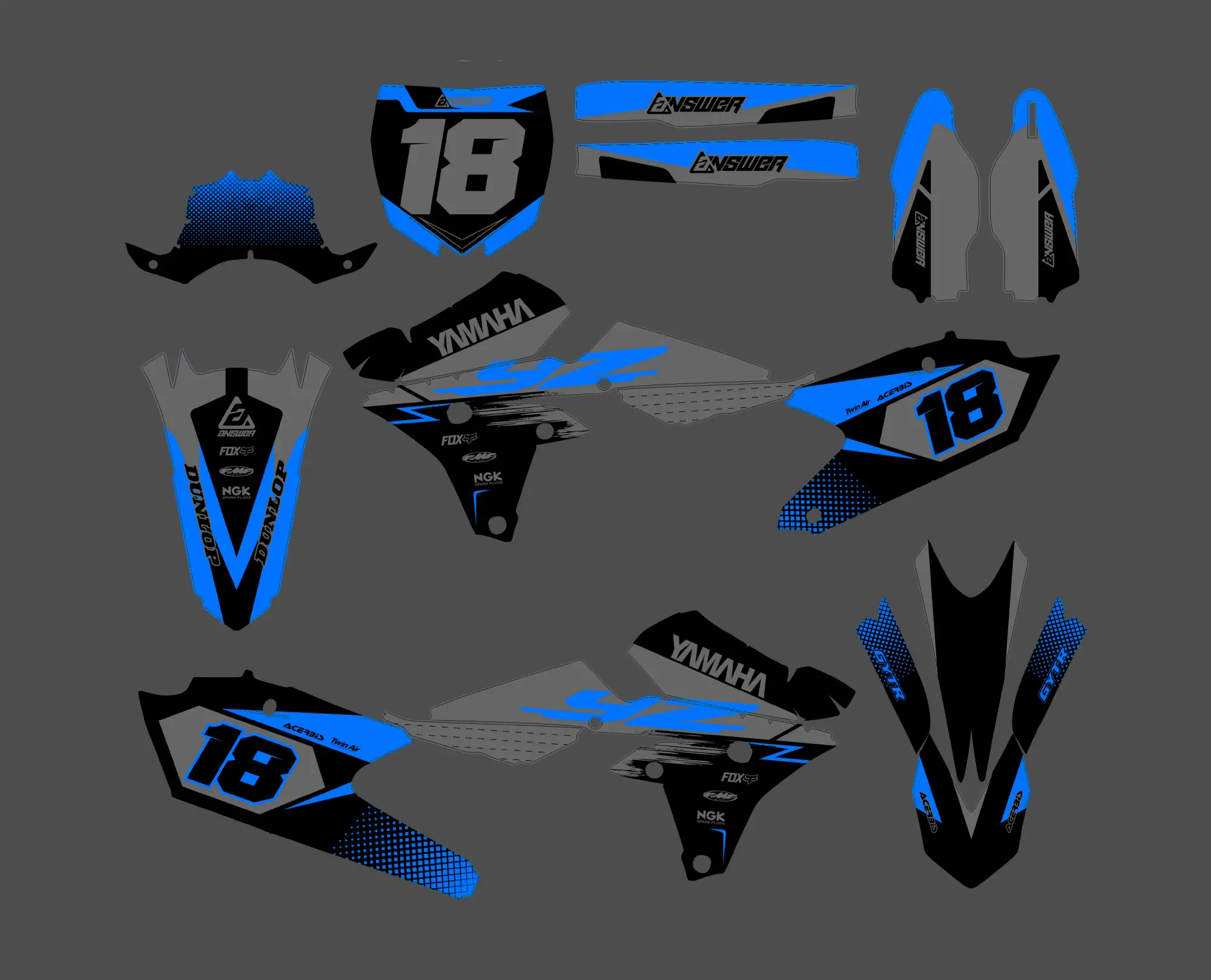 kit déco yamaha 250 yzf (2014 2018) race gris / bleu