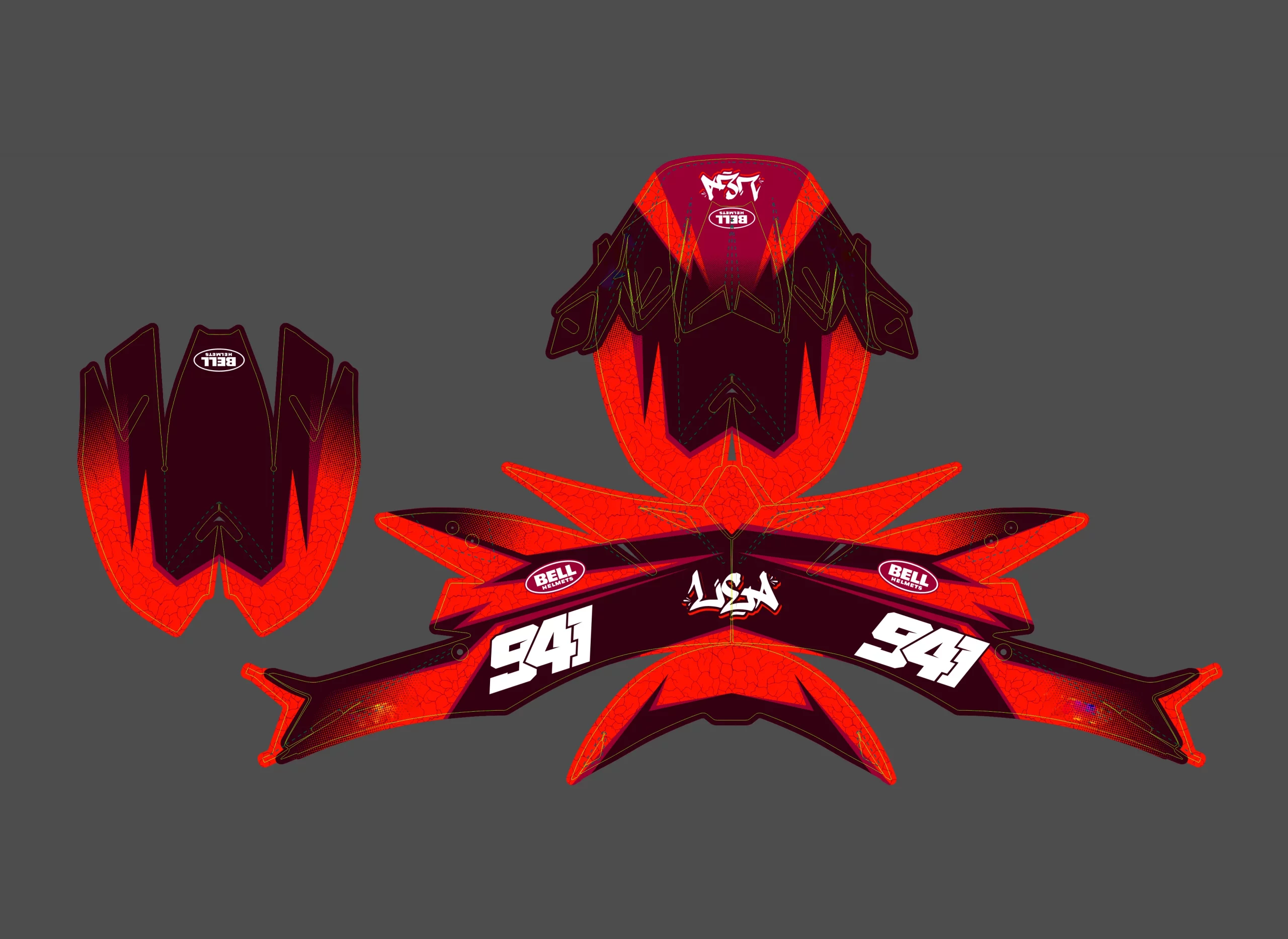 kit déco casque bell moto flex 9 race rouge