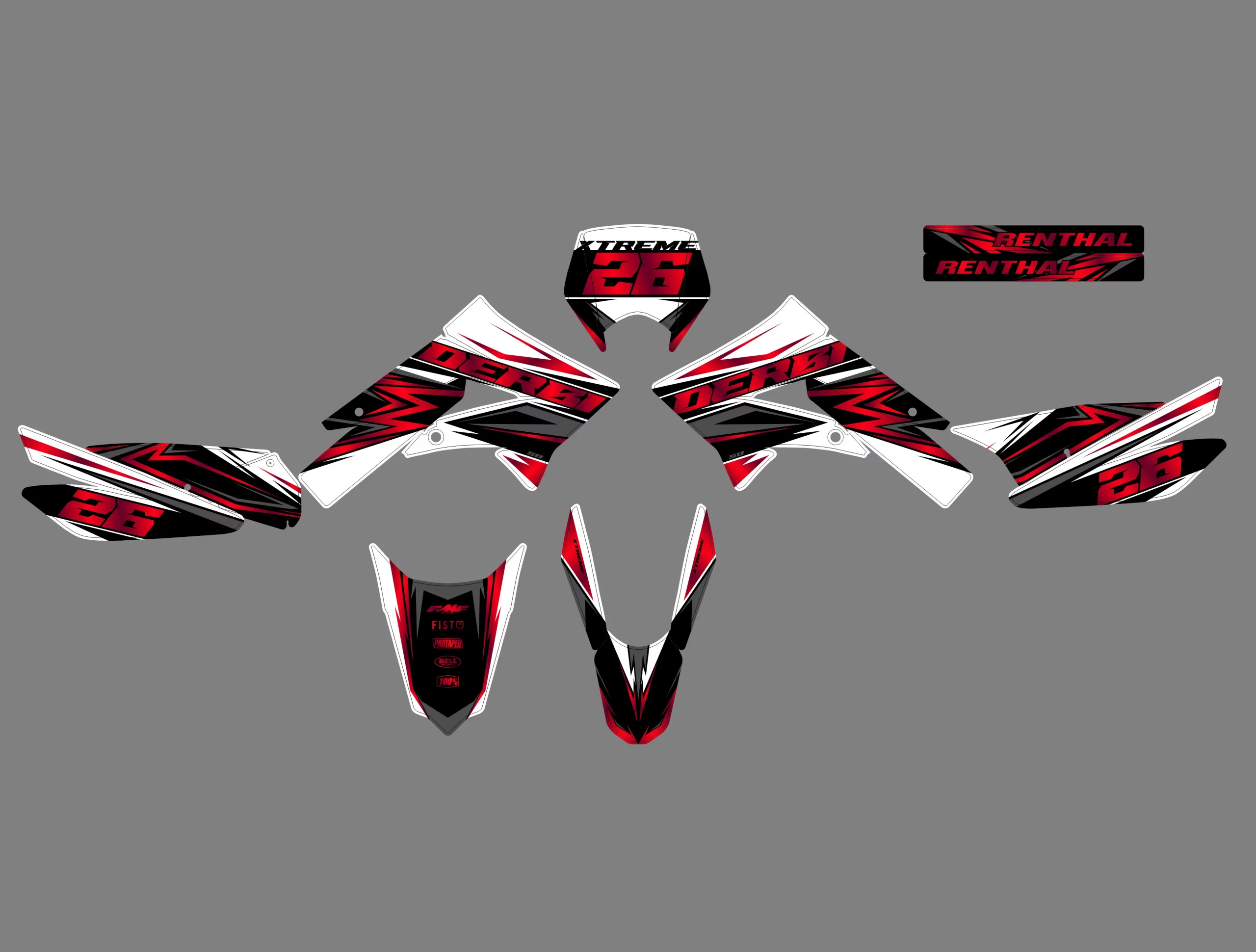 kit déco derbi 50 x treme / racing loop rouge