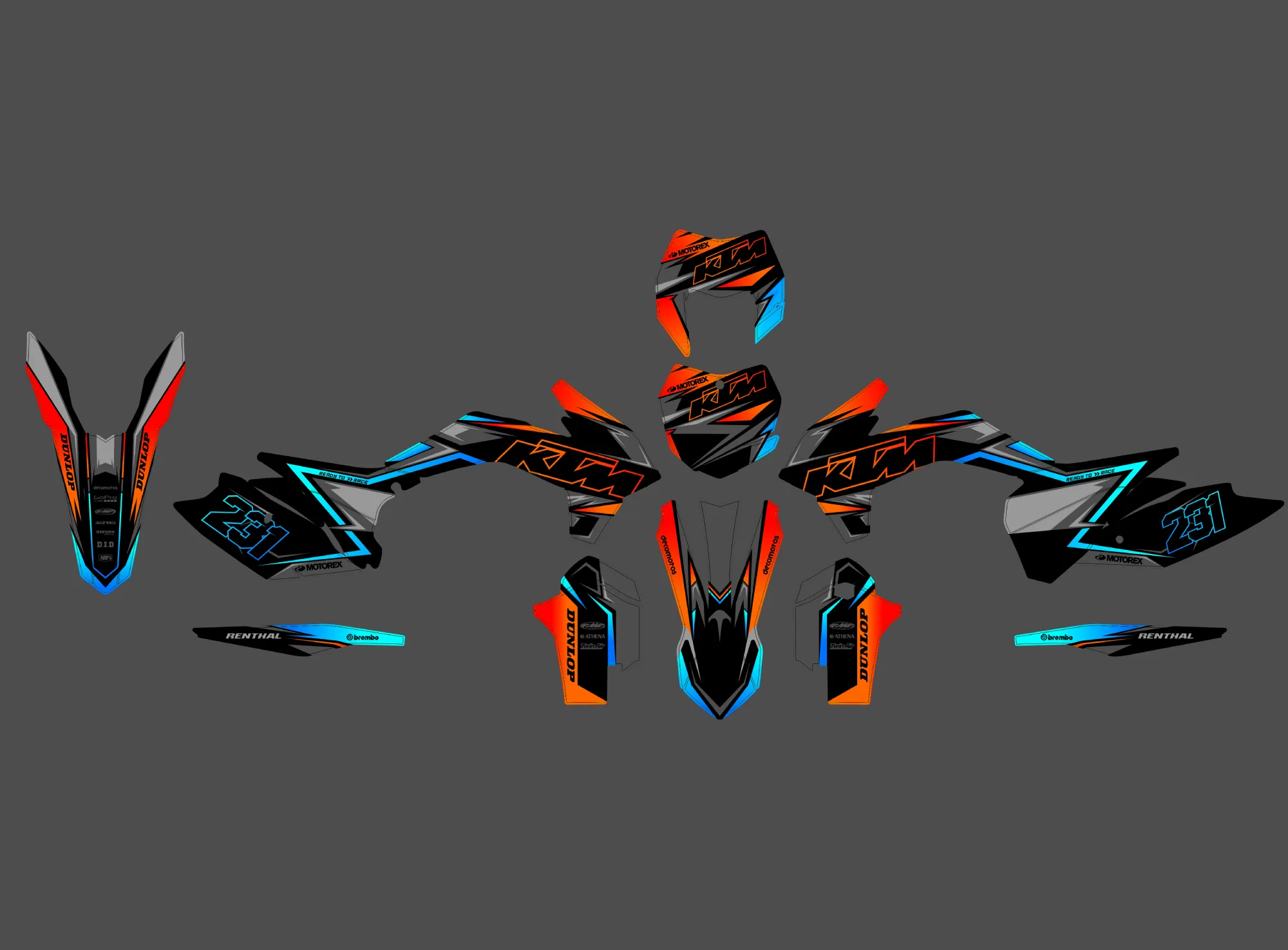 kit déco ktm exc / exc f (2014 2016) bi color