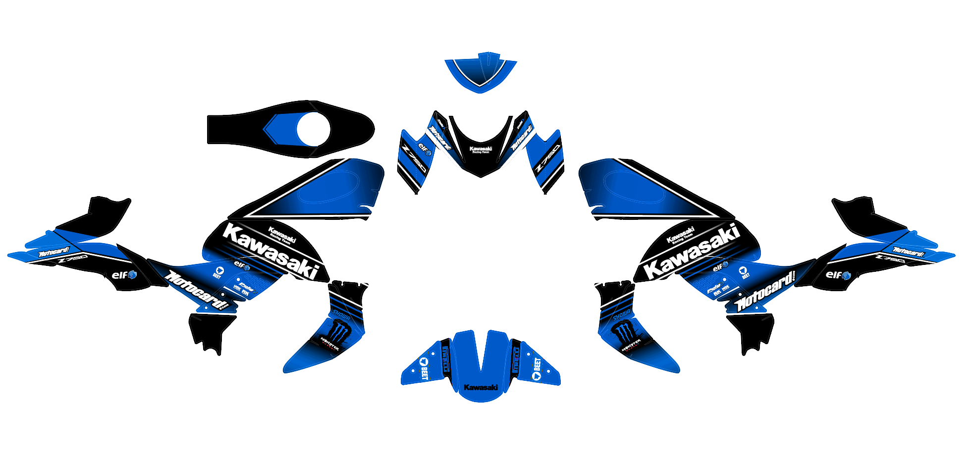 kit déco kawasaki z750 monster bleu