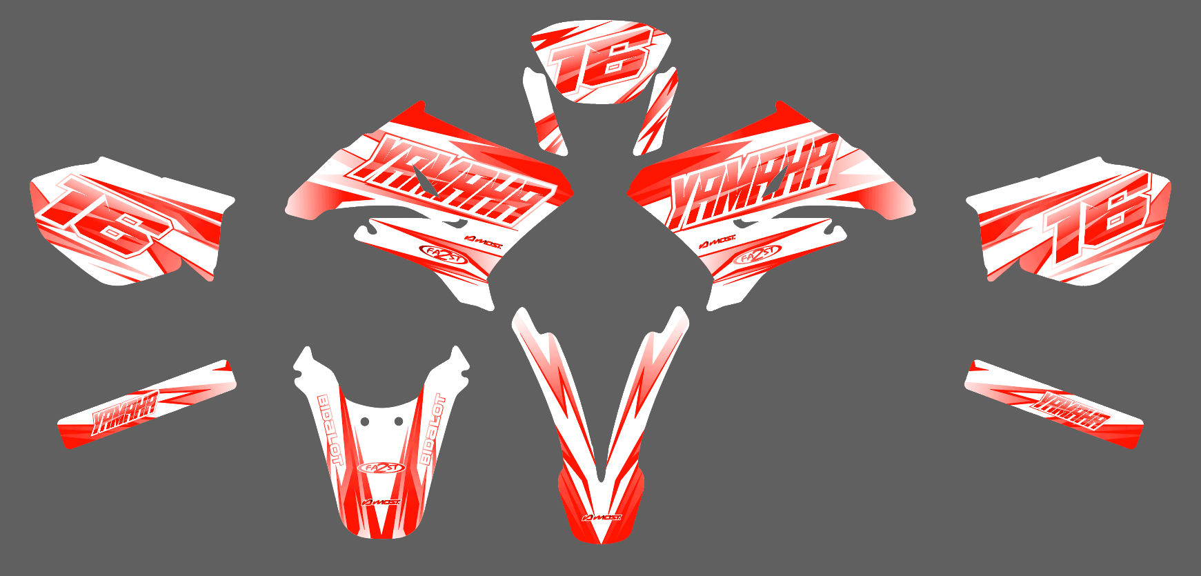 kit déco yamaha dt 50 – airon blanc / rouge