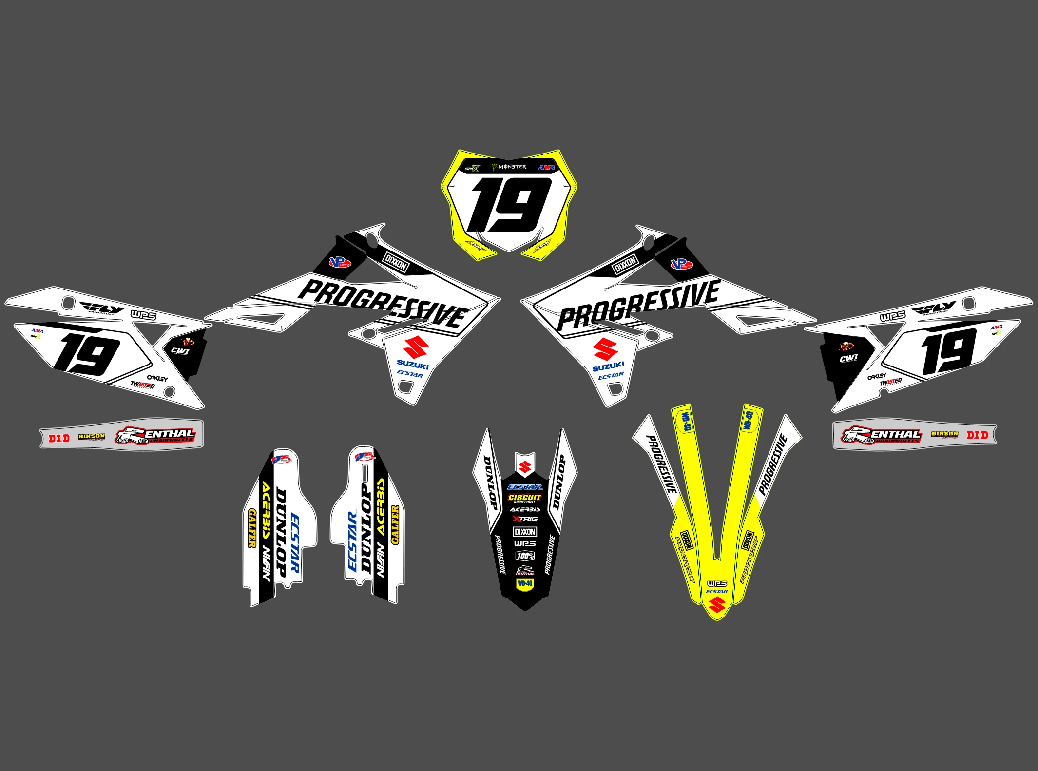 kit déco suzuki 250 rmz (2019 2024) progressive blanc