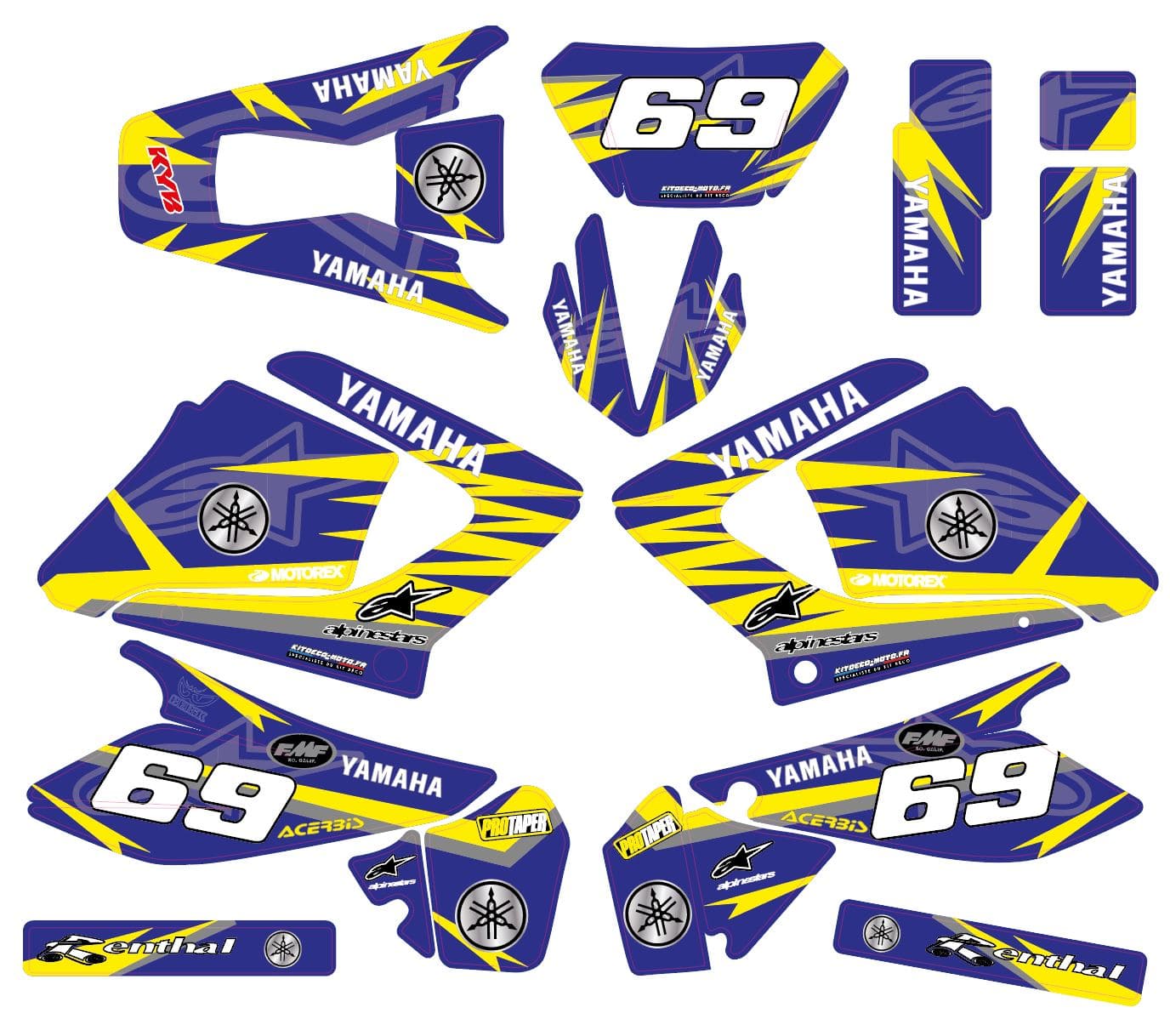Kit Deco Moto Yamaha 125 Dt Dtr Dtre Dtx Alpinstars Bleu Jaune