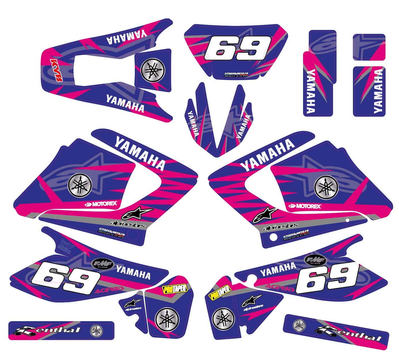Kit Deco Moto Yamaha 125 Dt Dtr Dtre Dtx Alpinstars Bleu Rose
