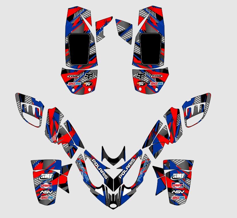 kit deco polaris predator 500 bleu rouge
