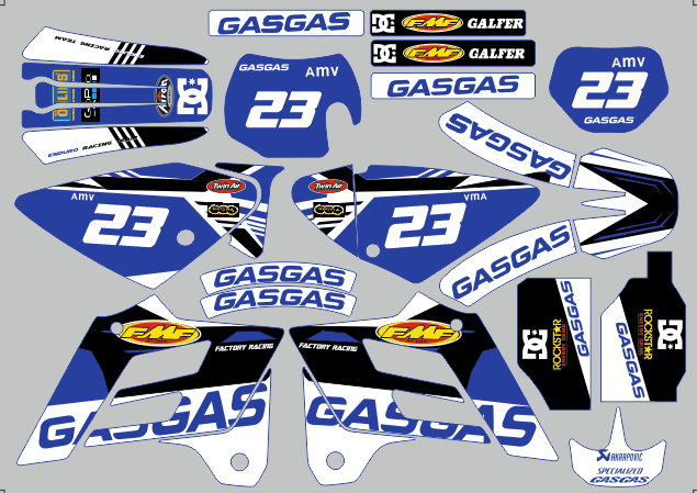 kit deco gasgas 2002 2006 fmf bleu
