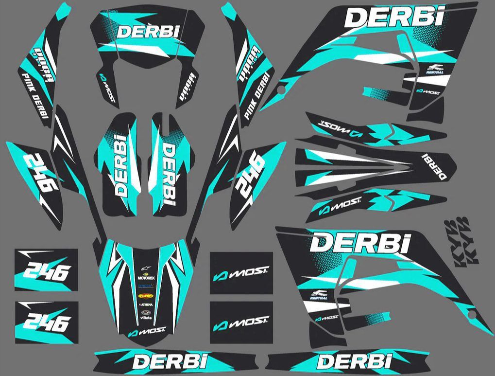 kit déco derbi 50 2018 2021 racing cyan