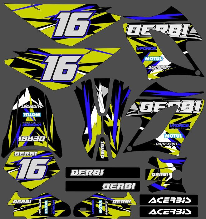 kit déco derbi 50 drd racing color bleu / jaune