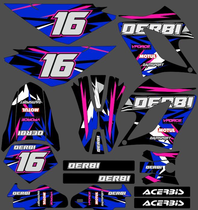 kit déco derbi 50 drd racing color bleu / rose