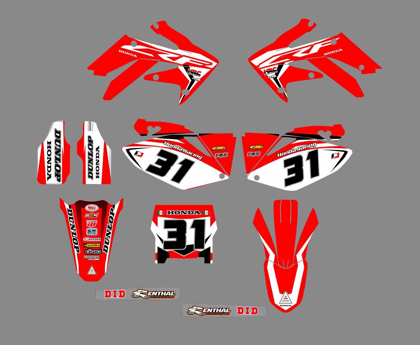 kit déco honda 250 crf (2006 2009) factory rouge