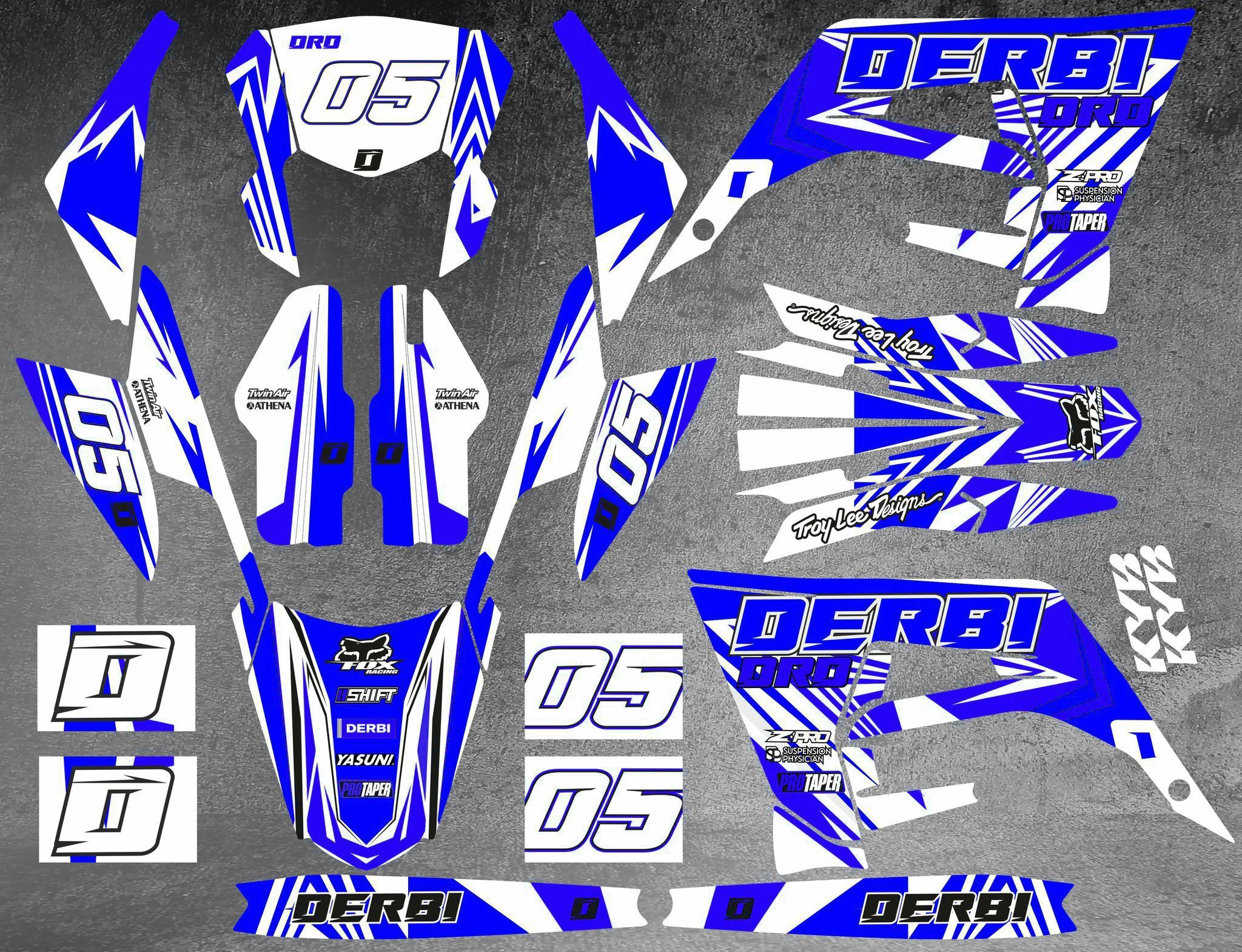 kit déco derbi 50 2018 2021 craft blanc / bleu