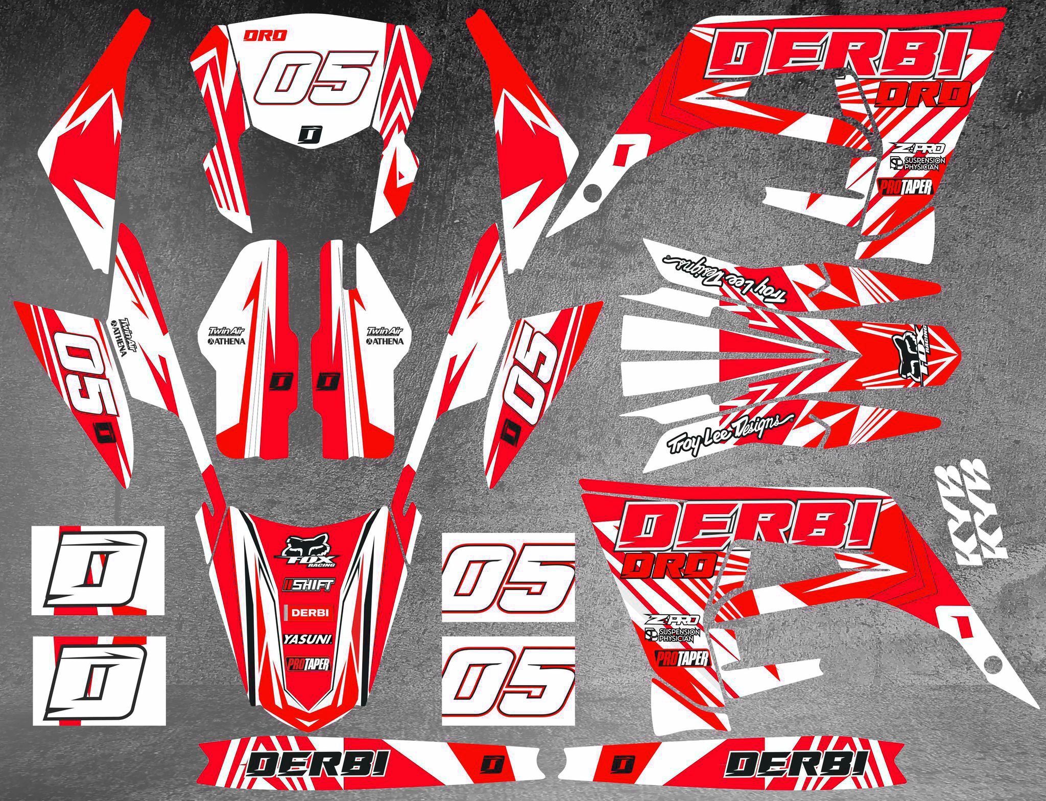 kit déco derbi 50 2018 2021 craft blanc / rouge