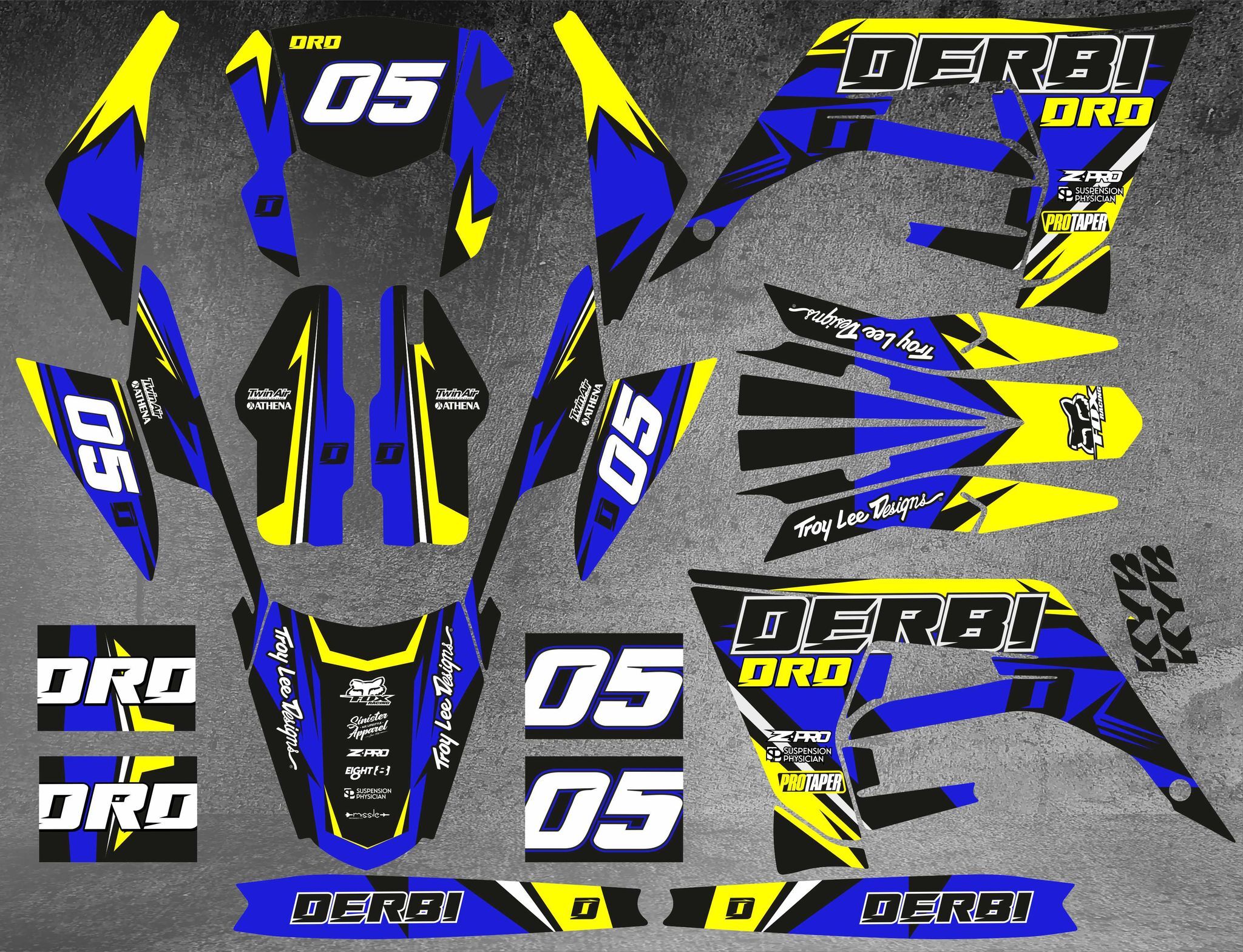 kit déco derbi 50 2018 2021 craft bleu / jaune