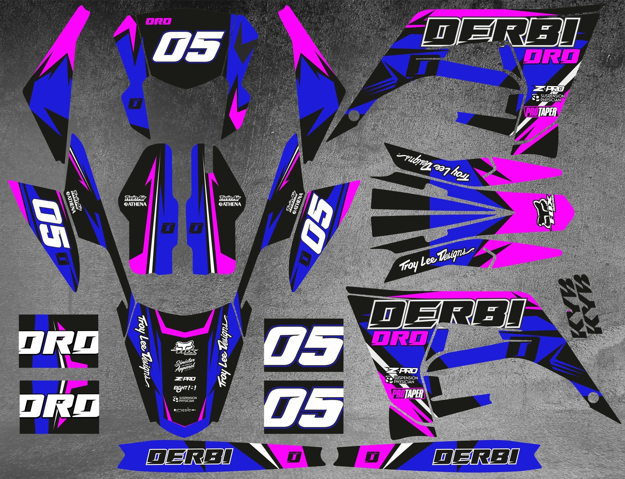 kit déco derbi 50 2018 2021 craft bleu / rose