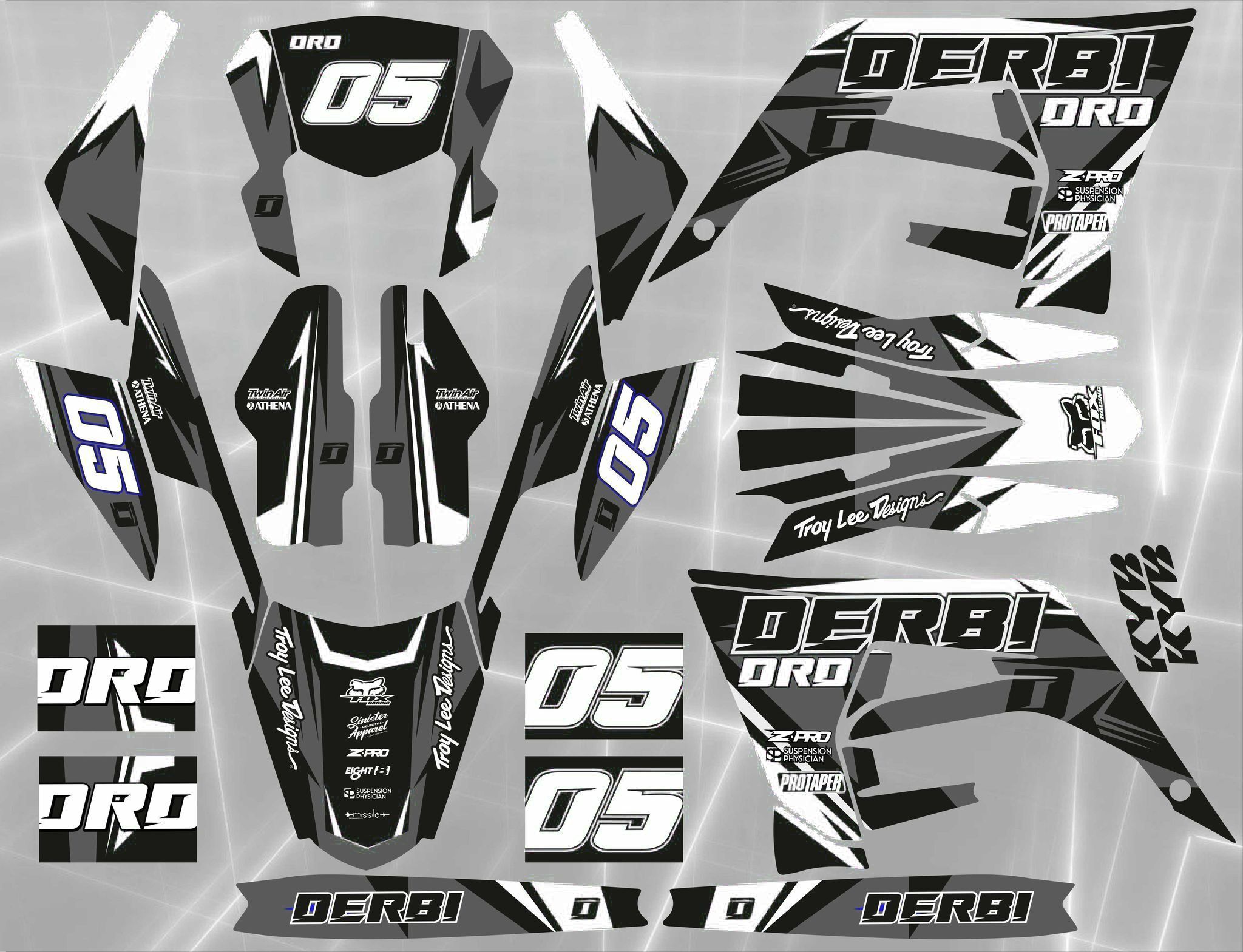 kit déco derbi 50 2018 2021 craft gris / blanc