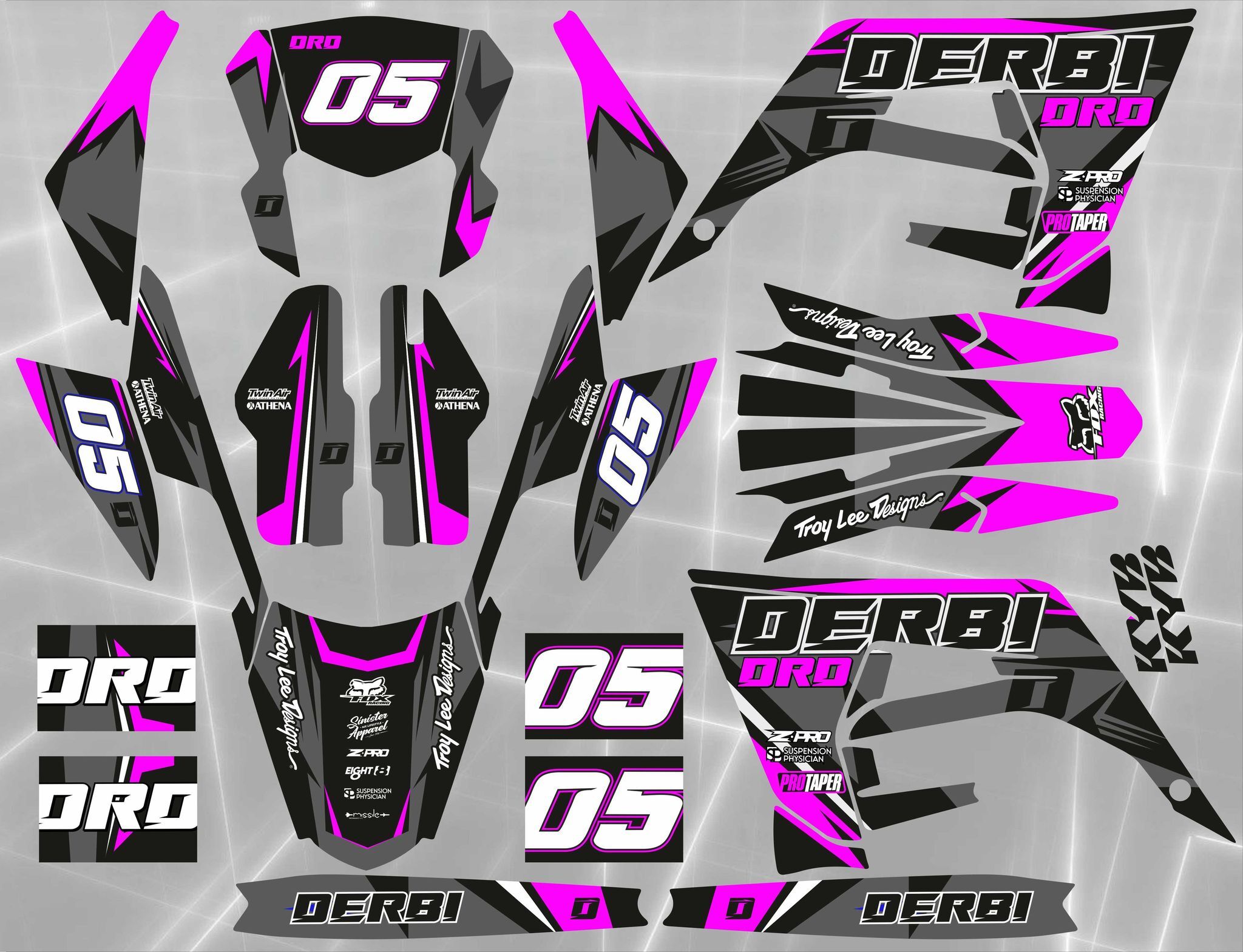 kit déco derbi 50 2018 2021 craft gris / rose