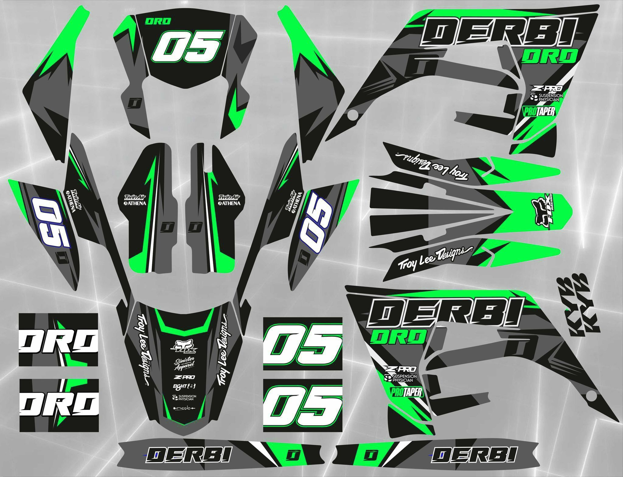kit déco derbi 50 2018 2021 craft gris / vert