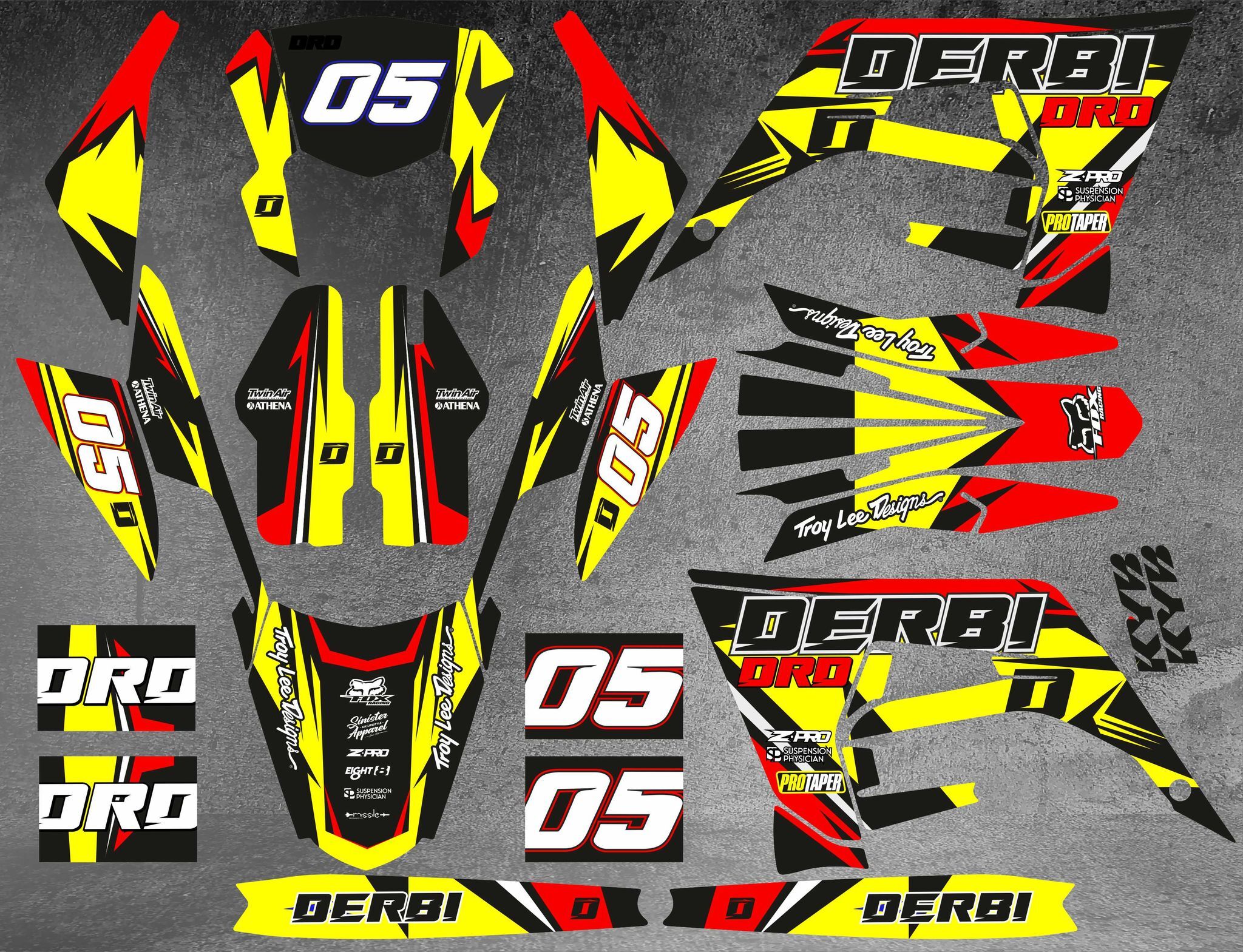 kit déco derbi 50 2018 2021 craft jaune / rouge