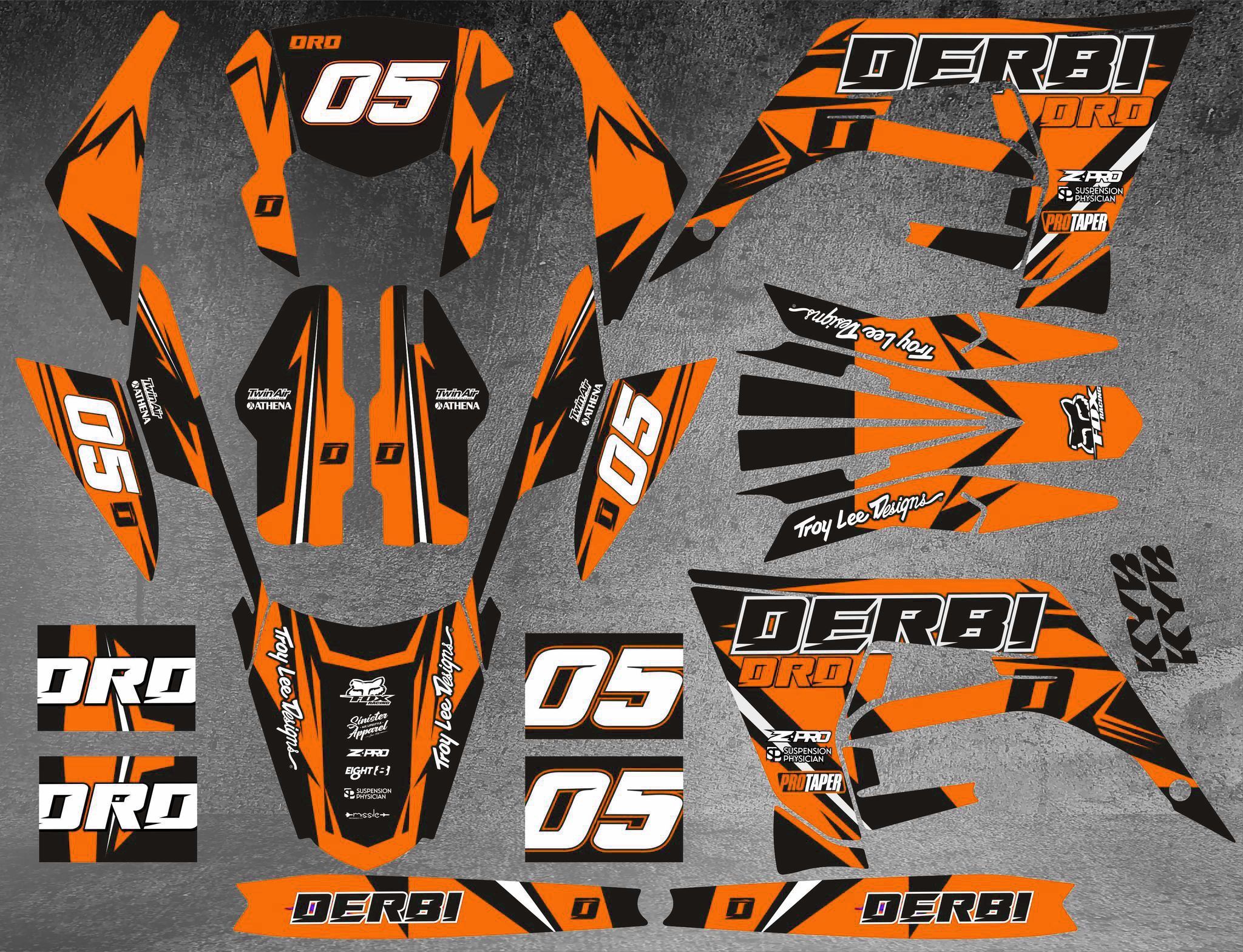 kit déco derbi 50 2018 2021 craft orange