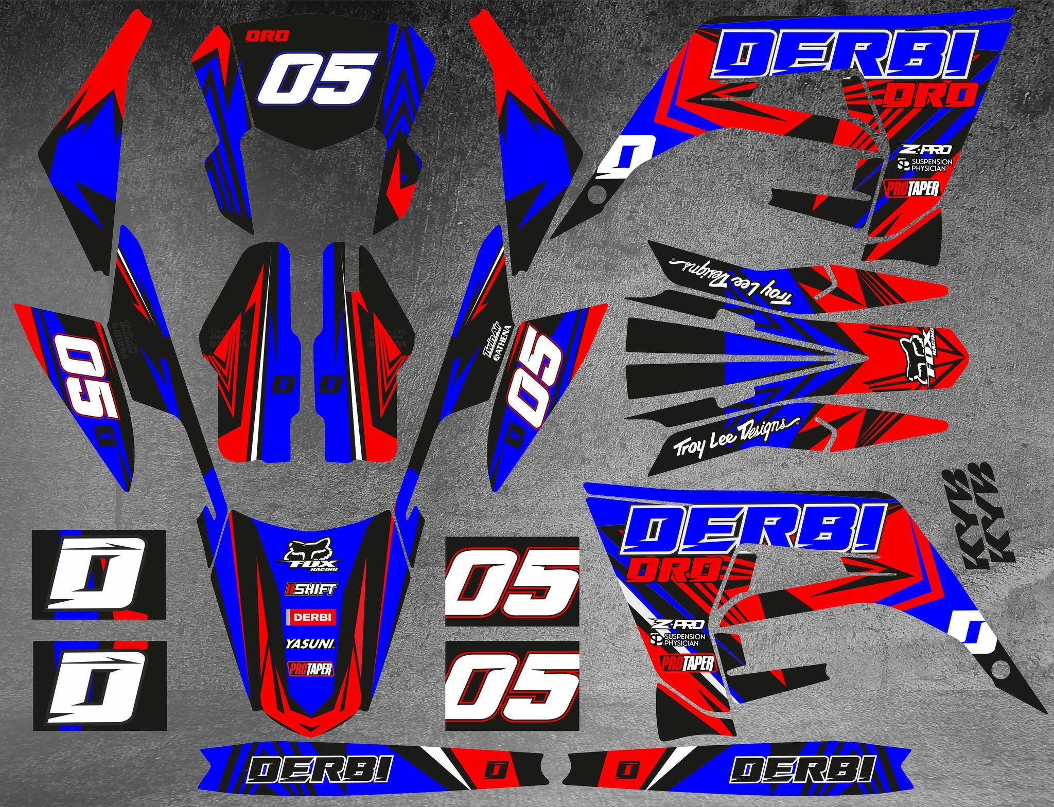 kit déco derbi 50 2018 2021 craft bleu / rouge