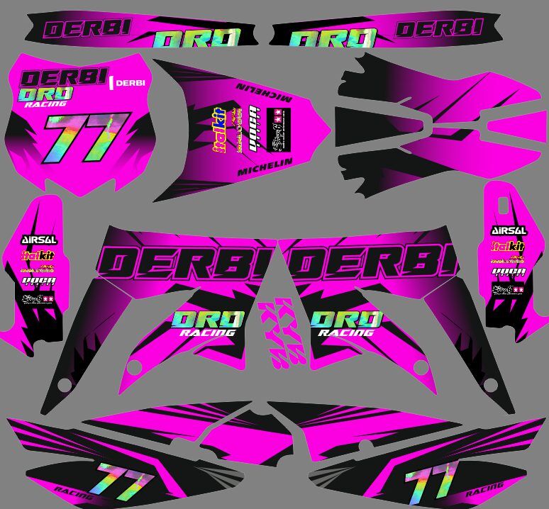 kit déco derbi 50 x treme / racing multi rose