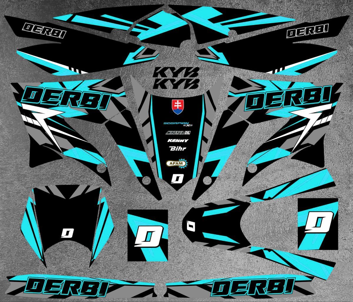 kit déco derbi 50 x treme / racing carem cyan
