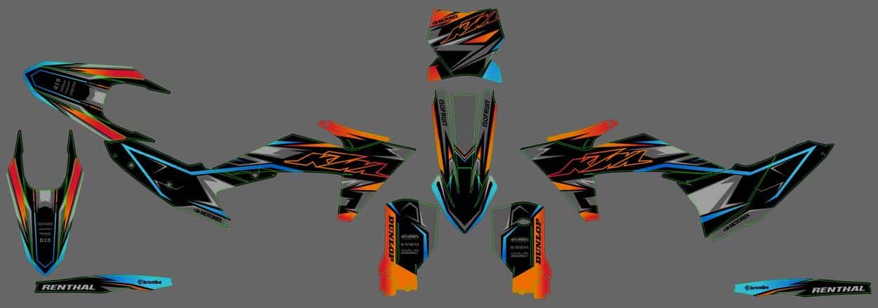 kit déco ktm exc / exc f (2024) bi color orange / cyan