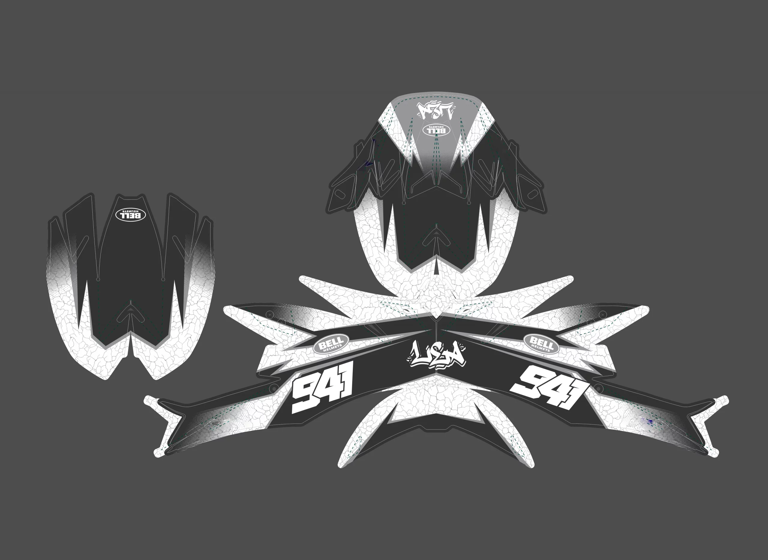 kit déco casque bell moto flex 9 race blanc