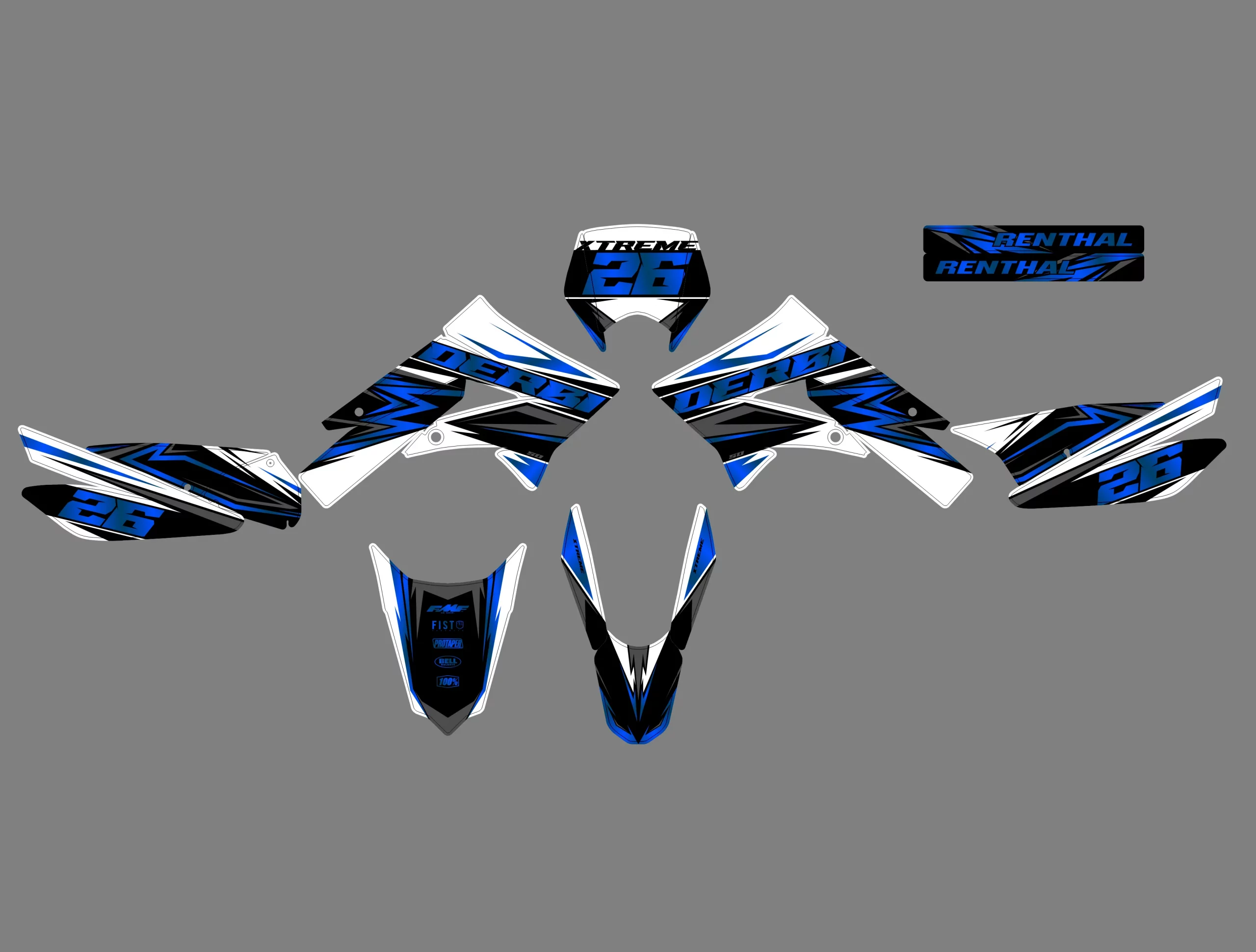 kit déco derbi 50 x treme / racing loop bleu