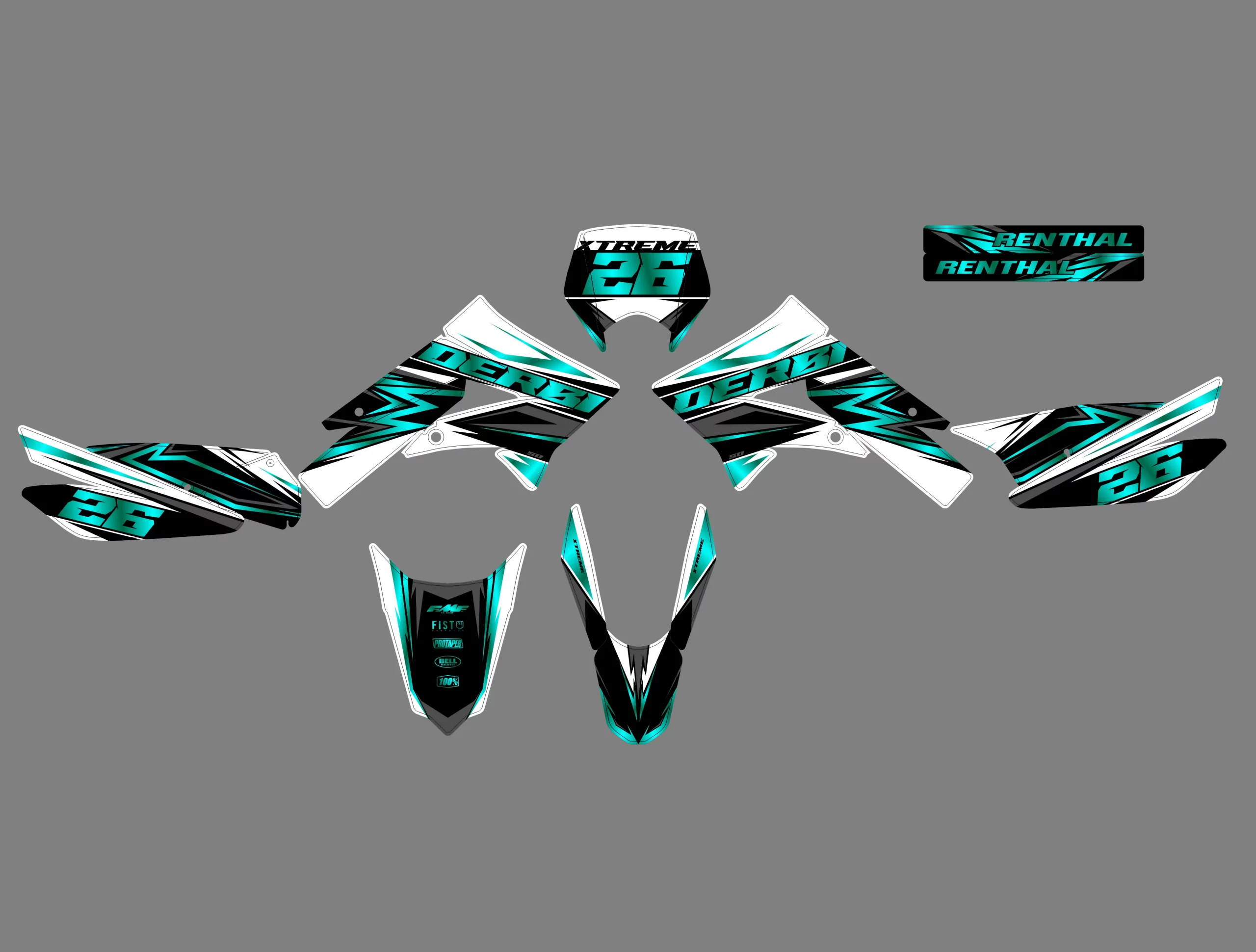 kit déco derbi 50 x treme / racing loop cyan