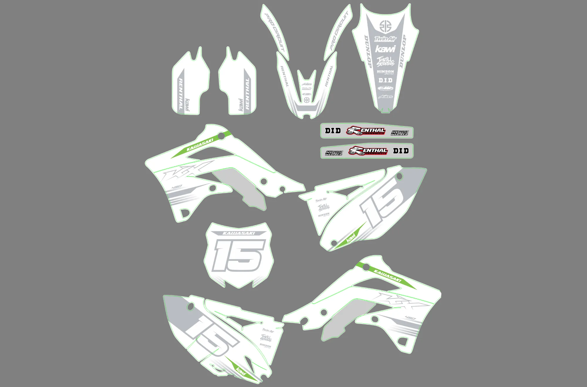 kit déco kawasaki 250 kxf (2013 2016) race blanc