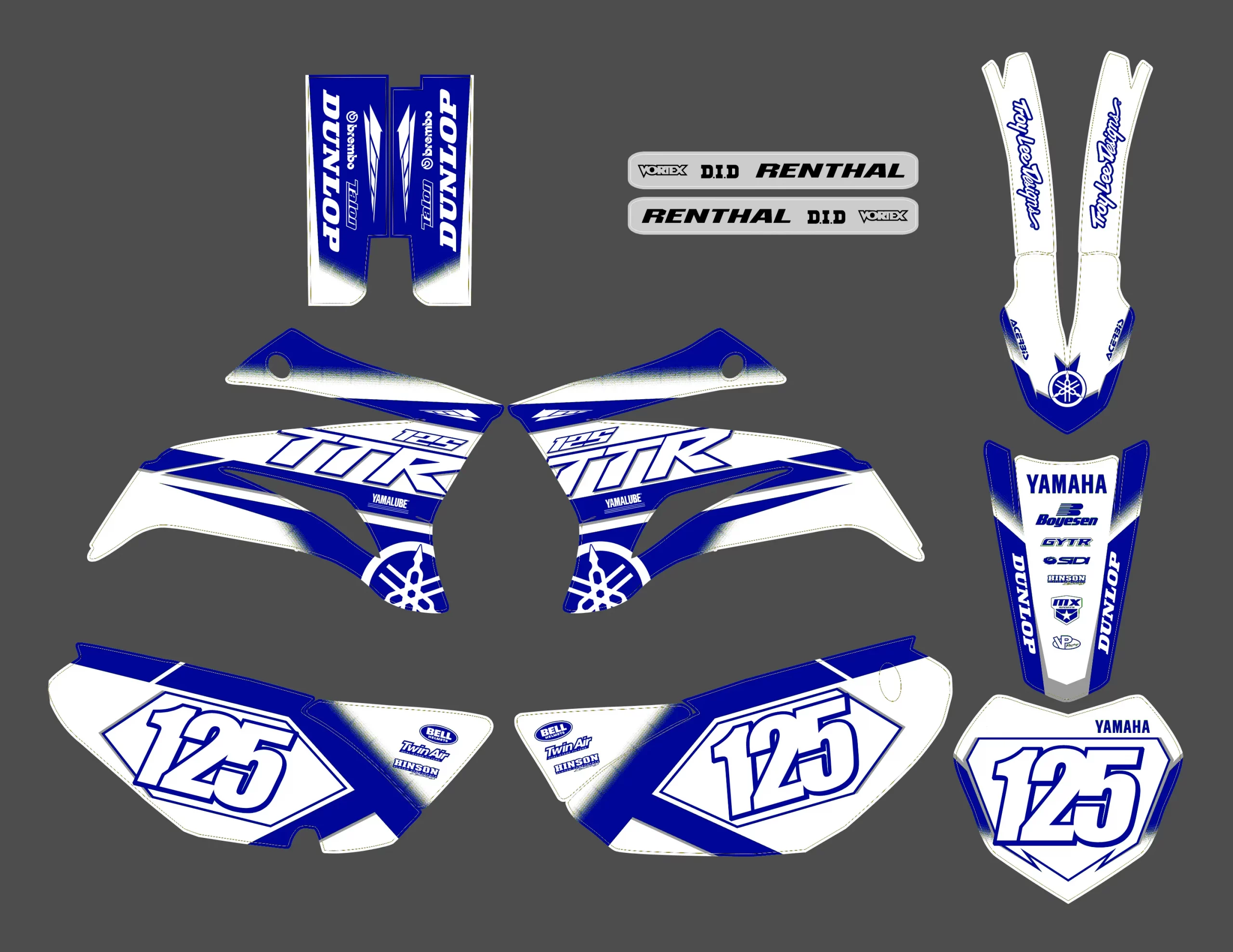 kit déco yamaha 125 ttr race blanc / bleu