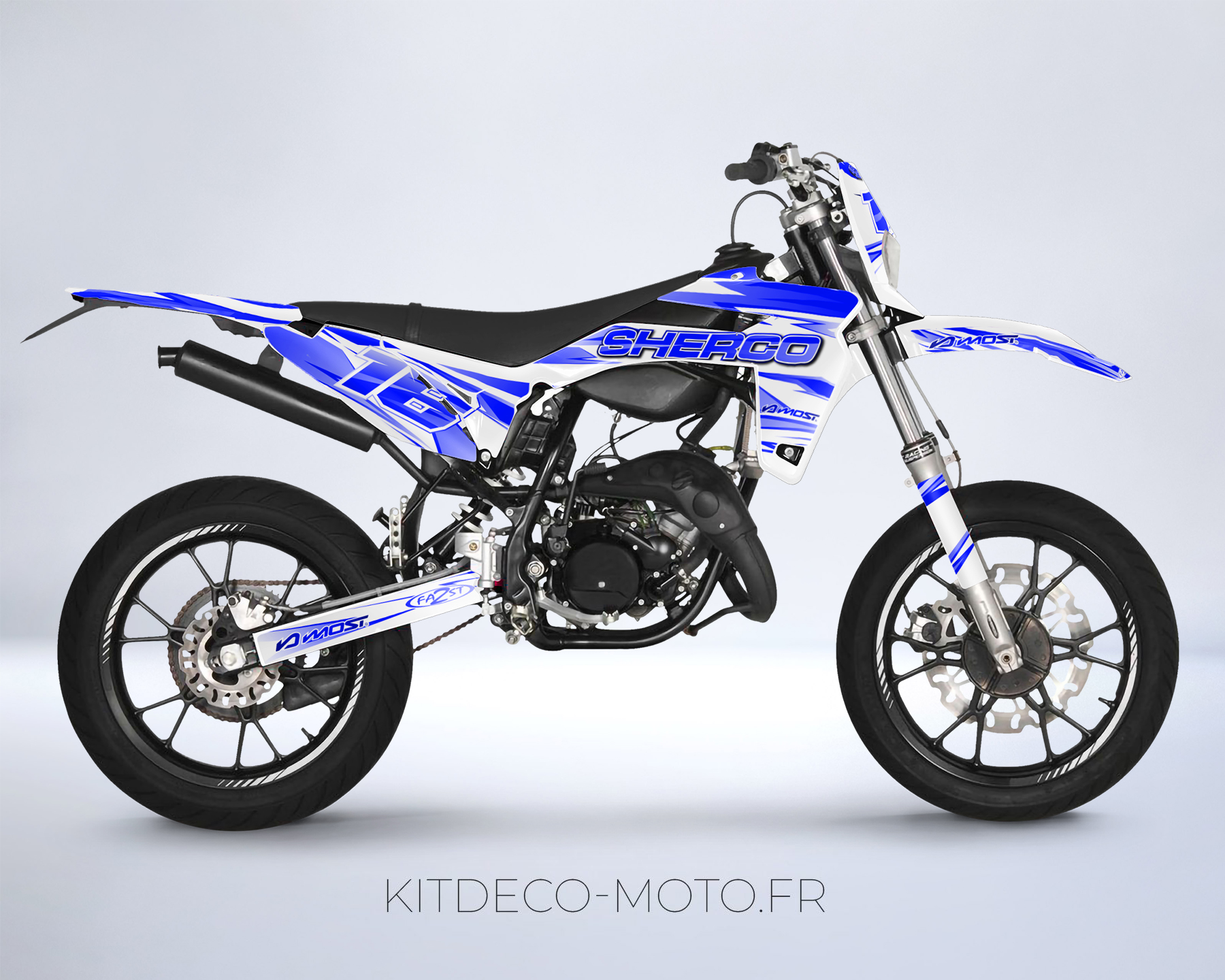 kit déco sherco 50 sm – airon blanc / bleu